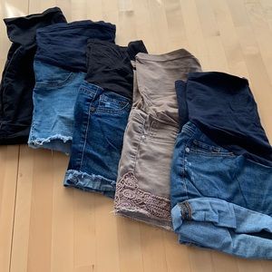 5 pairs of size small maternity shorts - over the bump